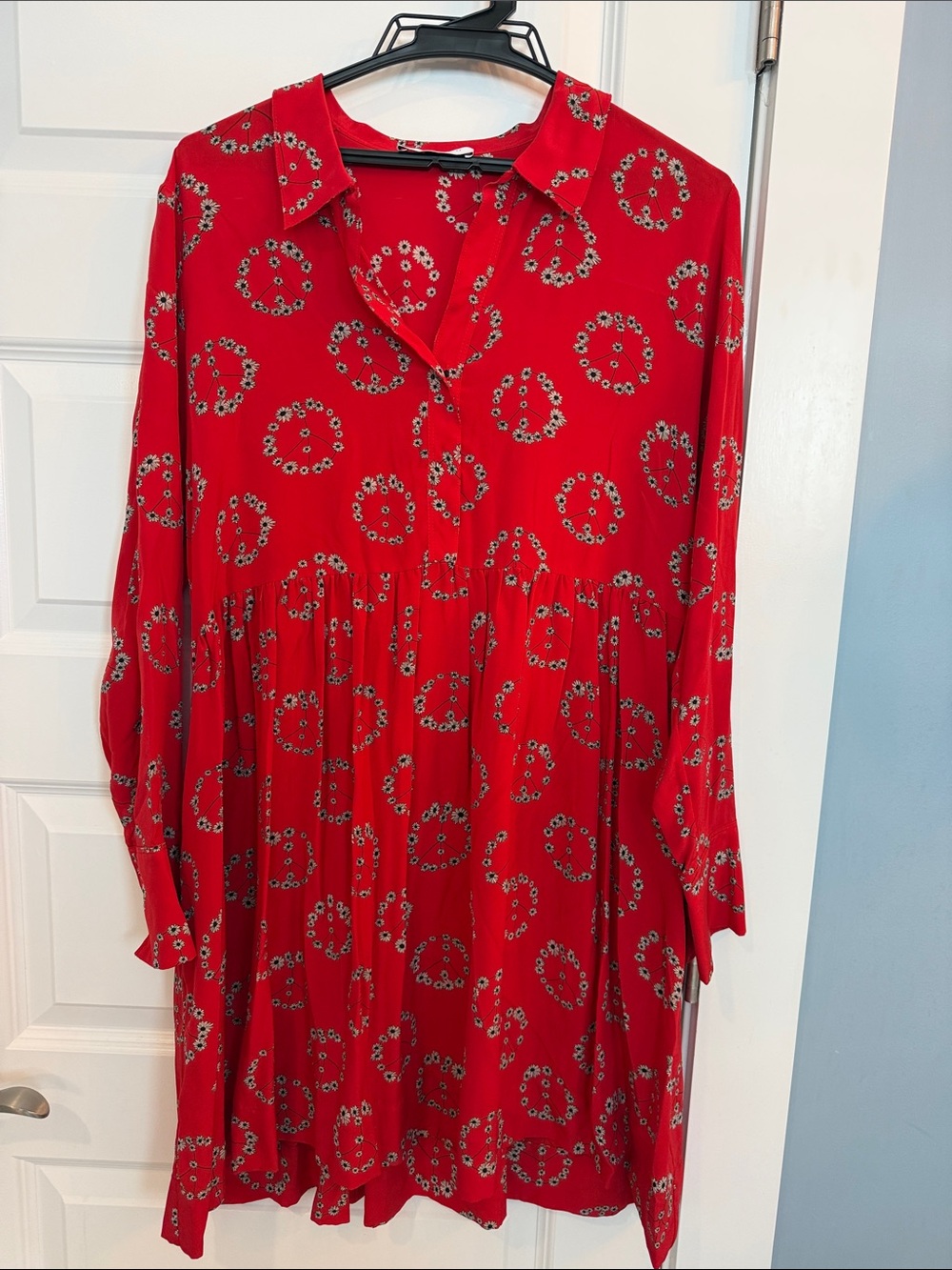Sandro Red Floral Circle-Print Long Sleeve Dress